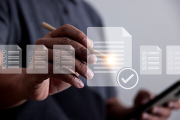 digital online business contract concept and e-signature with electronic document concept business people use pen marks to electronically manage digital documents Paperless office and smart technology