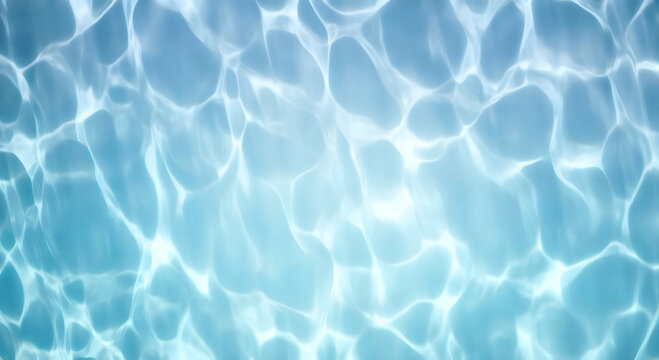 Beautiful background image in form of texture water surface, beautiful light reflections glare in light blue colors.