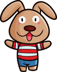 Funny dog character wearing red white stripes shirt cartoon illustration