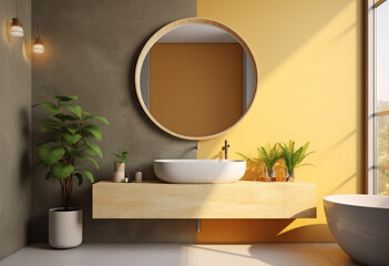 Fototapeta premium Washbasin and bathroom in white modern style with Generative AI