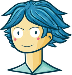 Cool handsome guy with blue hair cartoon illustration