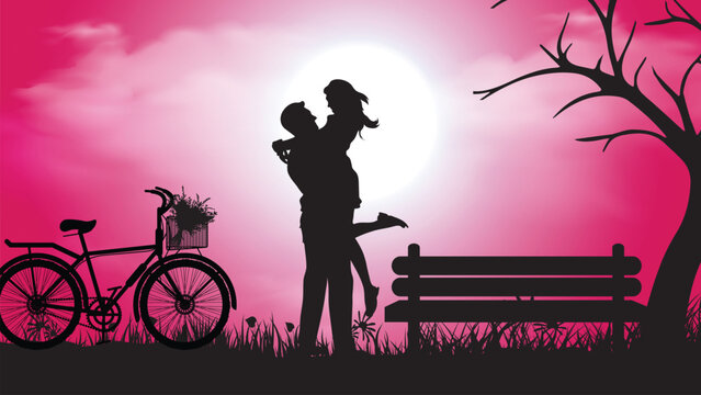 Silhouette image A couple of men and women with a Moon in the sky at night time design vector illustration is free to download. 