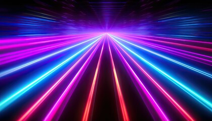 Fototapeta premium Neon light lines blurry and fast, like a futuristic retro game.