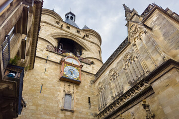 Fototapeta na wymiar Oldest Belfry Grosse Cloche Hanging On A Gateway In Bordeaux, France. High quality photography