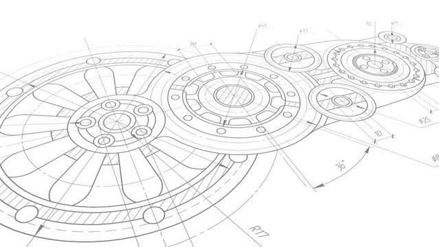 Gears.Mechanical Engineering background .Technical drawing .