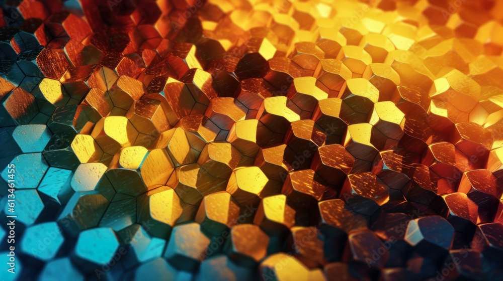 Poster coding abstract: digital hexagons on abstract technology background.