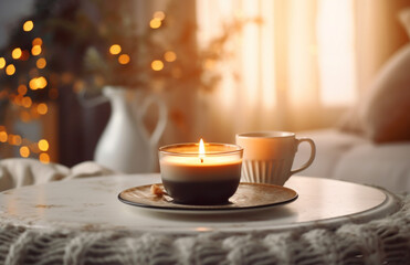 Coffee mugs and candles in the living room with Generative AI
