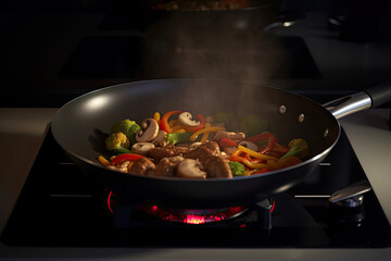 Chef In Restaurant Kitchen Preparing Food