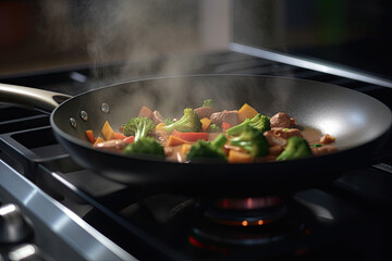 Chef In Restaurant Kitchen Preparing Food