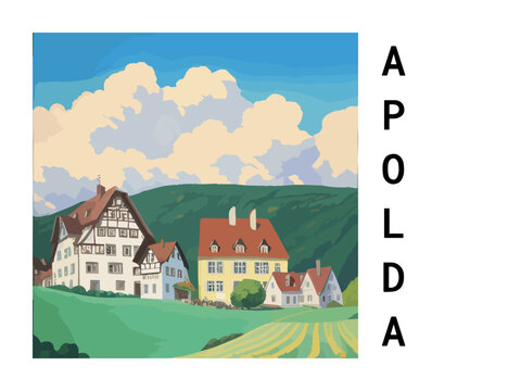 Apolda: Vintage artistic travel poster with a German scenic panorama and the title Apolda
