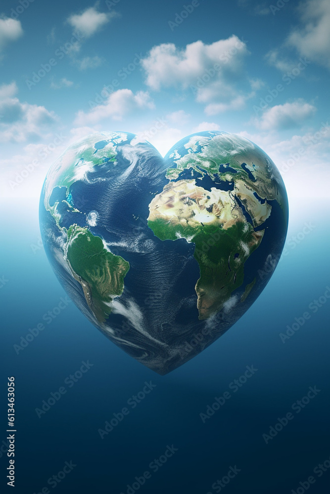 Poster a graphic design depicting a heart-shaped earth, illustrating the love and care needed to protect an