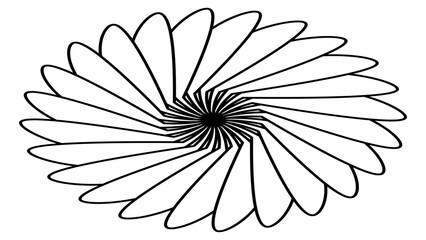 Isometric sun or flower shape outline isolated on white. Circular shape with petals. Clipart.