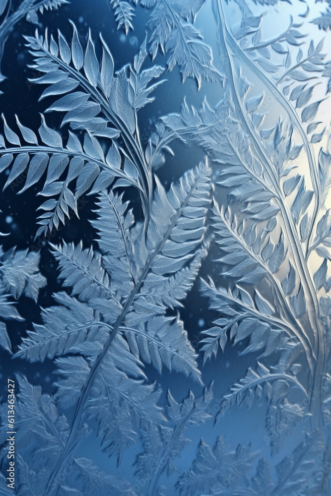 Poster frost-covered windows, with intricate patterns forming on the glass, adding a touch of elegance and 