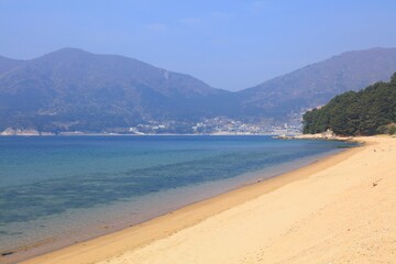 Geoje island in South Korea. Gujora Beach sandy vacation destination.