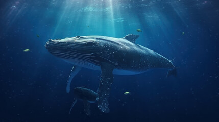 Fototapeta premium Whale swimming in the water undersea