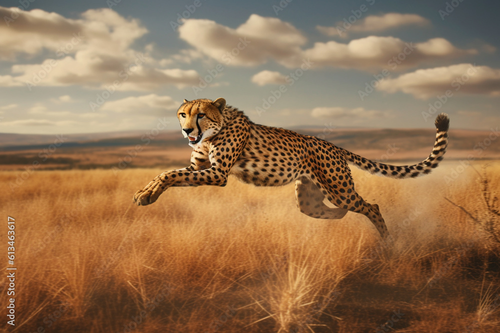 Fototapete the stealth and agility of a cheetah as it hunts its prey across the african grasslands, embodying t