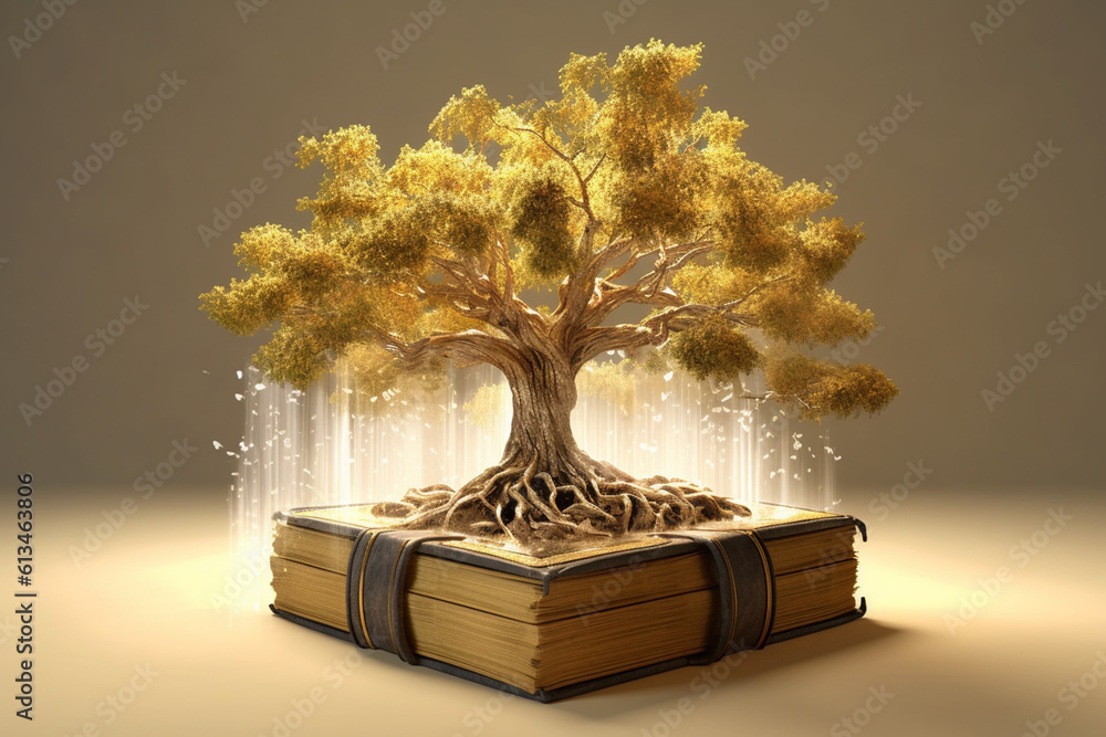 Poster bible as a tree, with its roots symbolizing the foundation of faith and its branches representing th
