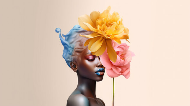 Black woman with Flowers fashion portrait
