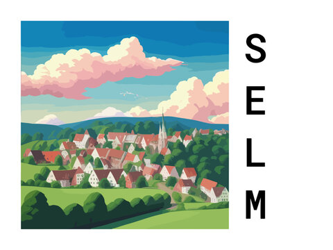 Selm: Vintage artistic travel poster with a German scenic panorama and the title Selm