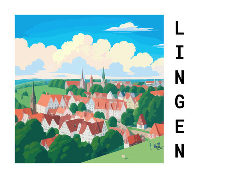 Lingen: Vintage artistic travel poster with a German scenic panorama and the title Lingen