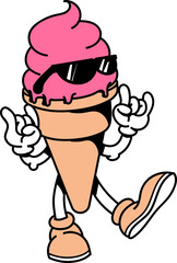 Hand drawn vector illustration of  Ice Cream Retro Cartoon Art Style | Logo, Icon, Visual Identity, Asset