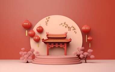 Autumn Festival greeting banner. Cute rabbits,moon scenery in the night forest.Happy Mid Autumn Festival.illustration