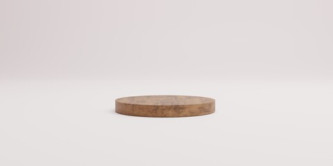 Wooden dish on white. Food or product podium. 3D rendering