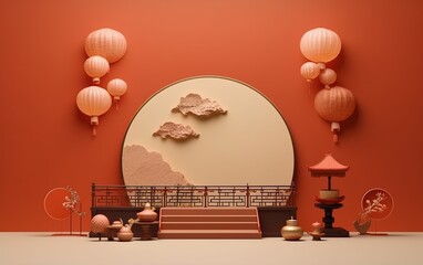 Autumn Festival greeting banner. Cute rabbits,moon scenery in the night forest.Happy Mid Autumn Festival.illustration