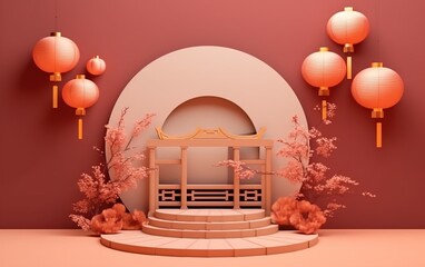 Autumn Festival greeting banner. Cute rabbits,moon scenery in the night forest.Happy Mid Autumn Festival.illustration