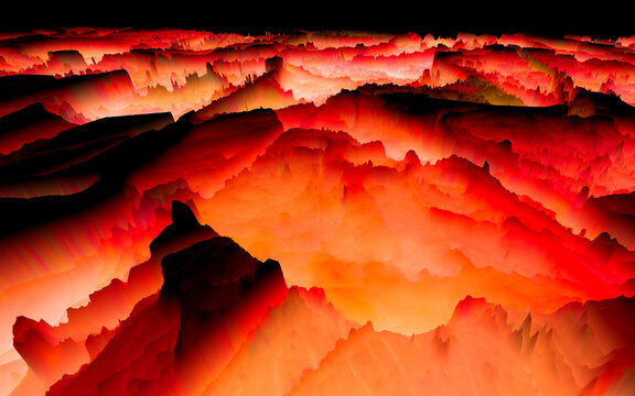 closeup detail of patterns and designs from many glowing rivers of molten lava
