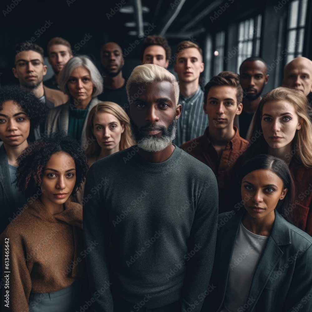 Poster a group of people standing in front of a window. generative ai image.
