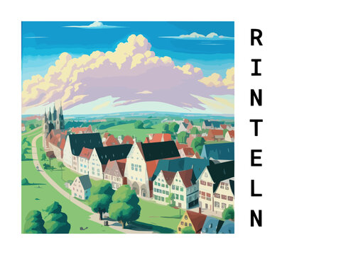 Rinteln: Vintage artistic travel poster with a German scenic panorama and the title Rinteln