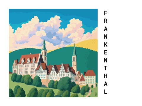 Frankenthal: Vintage artistic travel poster with a German scenic panorama and the title Frankenthal