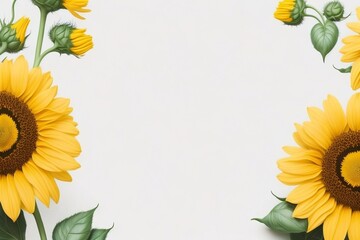 Frame of sunflowers on a white background AI Generative