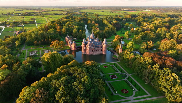 Aerial view on a Kasteel de Haar Utrecht Netherlands