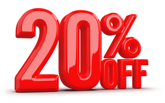 20 Percentage Off Numbers 3D Red