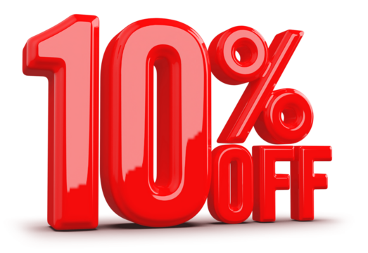 10 Percentage Off Numbers 3D Red