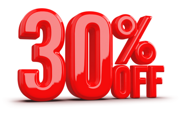 30 Percentage Off Numbers 3D Red