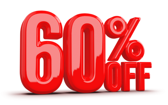 60 Percentage Off Numbers 3D Red