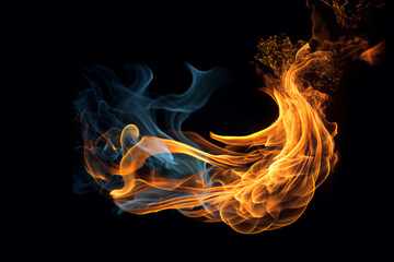 Fire flames on black background, generative ai