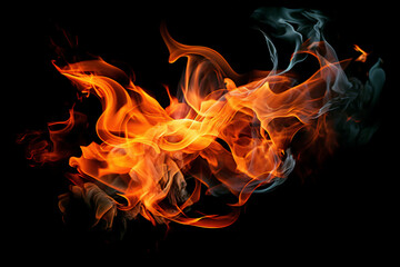 Fototapeta na wymiar Fire flames on black background, generative ai