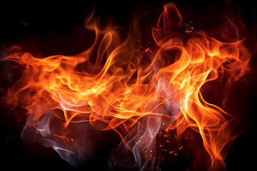 Fire flames on black background, generative ai