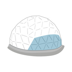 geodesic dome made of glass. Touristic hand drawn colored icon for glamping vacation. - obrazy, fototapety, plakaty