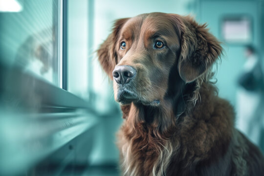 Calm dog in a veterinary clinic. Animal health. Ia generate