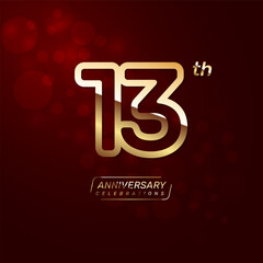 13th year anniversary logo design with a double line concept in gold color