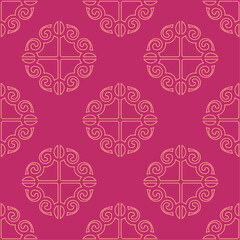 Indian Seamless Pattern. Vector graphic on magenta background. Oriental design for background, textile and apparel. Ethnic repetitive artwork. 