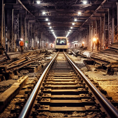 Obraz na płótnie Canvas Train track under construction. Generative AI.
