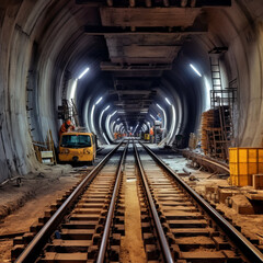 Fototapeta na wymiar Train track under construction. Generative AI.