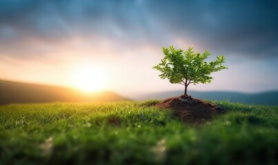 Tree growth Green Nature background, World Environment Day and Earth Day. Generative AI