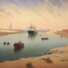 Obraz premium Suez Canal. Generative AI.